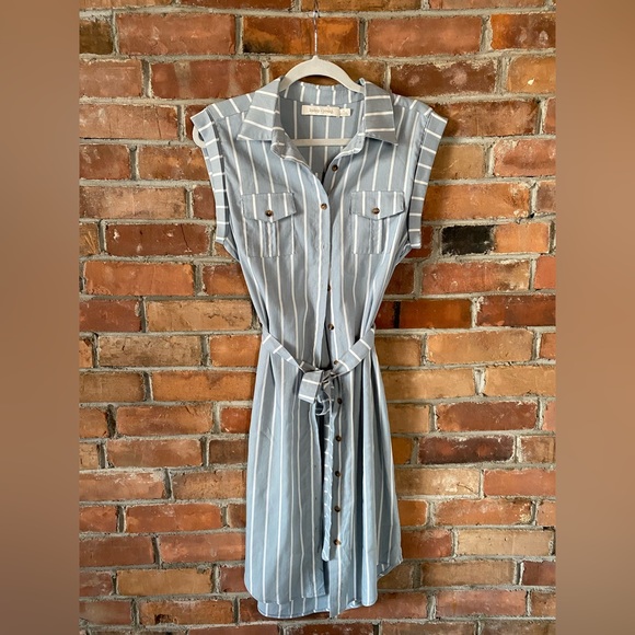 BISHOP + YOUNG striped button front dress light blue/white size medium - Picture 3 of 7